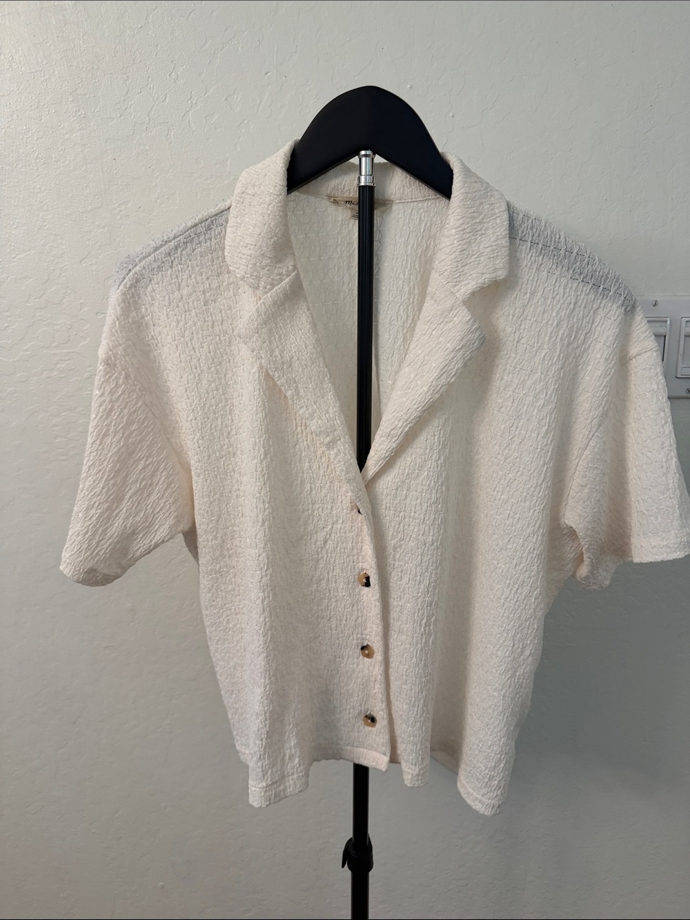 Madewell Cream Short Sleeve Textured Button-Down Top